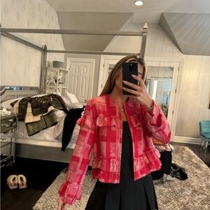 Chic Pink Plaid Jacket